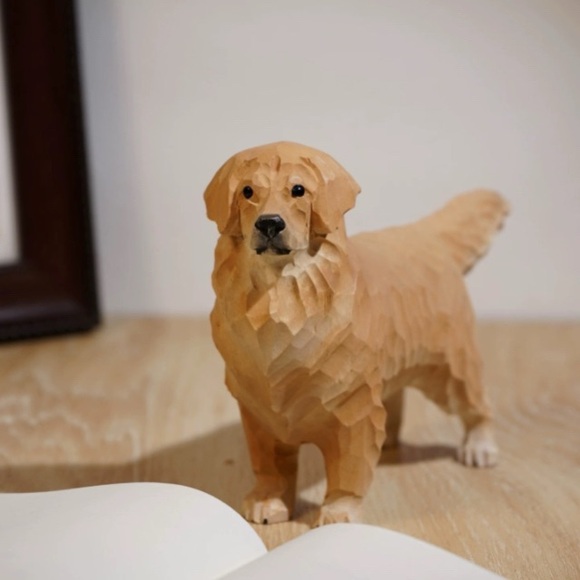 Hand-Carved Wooden Golden Retriever Figurine Rustic Pet Decor - Picture 3 of 7